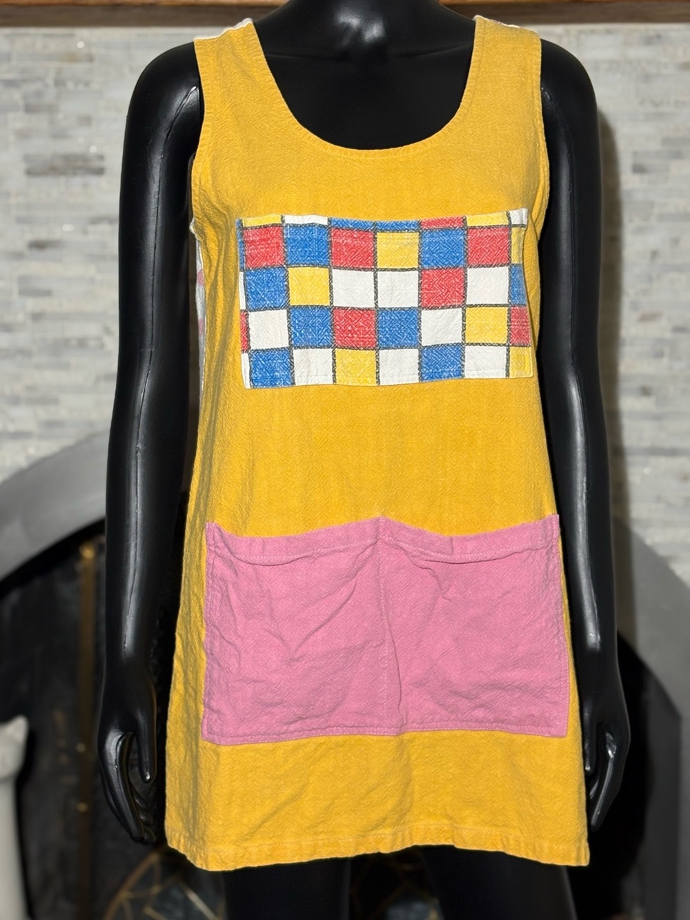 Fashion Brand Company by Penelope Gazin Yellow Patchwork Mini Dress - Size M